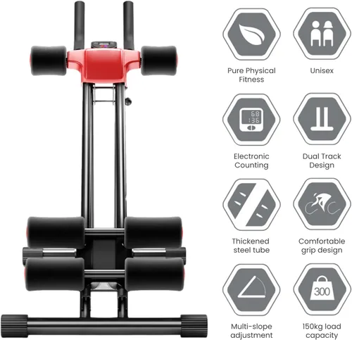 Vista 2 de Máquina de rodillos abdominales ajustables, máquina de rodillo de doble pista para gimnasio en casa, máquina de entrenamiento de cintura plegable