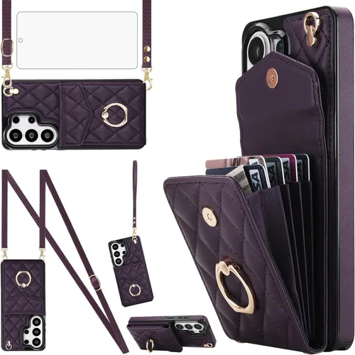 Vista 17 de Asuwish Funda de teléfono para Samsung Galaxy S26 Ultra 5G Wallet Cell Cover con protector de pantalla de vidrio templado, correa para la muñeca