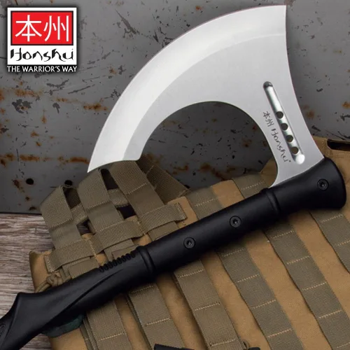 Vista 6 de HONSHU Karito - Hacha de batalla con funda de cuero, hoja de acero inoxidable 7Cr13, mango de nailon moldeado por inyección resistente a
