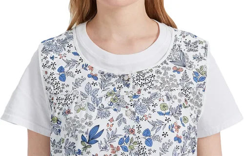 Vista 6 de Nanxson Delantal de mujer con bolsillos de parche, babero estampado de algodón, smock con botones para trabajo, cocina y chef CF3177