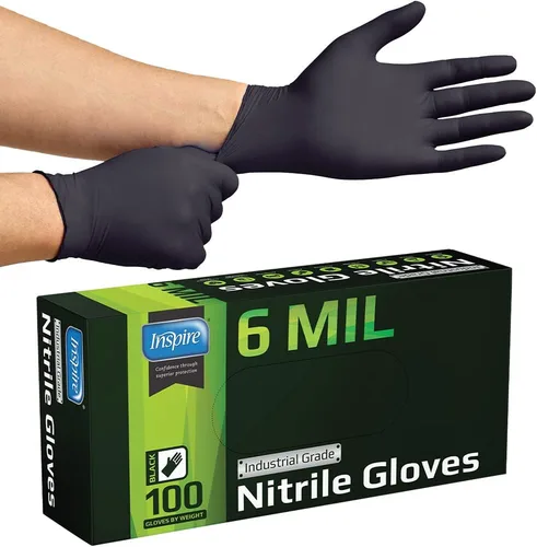 Vista 8 de Inspire 6 or 8 Mil HEAVY DUTY Stretch Nitrile Black Gloves Disposable Latex Free