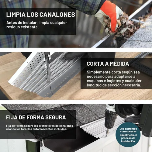 Vista 7 de GUTTERHAWK GUTTER GUARD - Kit de protector de canalones de aluminio negro de 48 pies (nominal). Incluye tornillos. Compatible con canalones de 5
