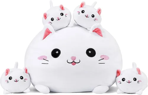 Vista 7 de Gato Negro de Peluche Lindo Gato de Peluche Suave con 4 Almohadas Navideñas, de Acción de Gracias, Cumpleaños para Niñas, Niños, Niños Decoración
