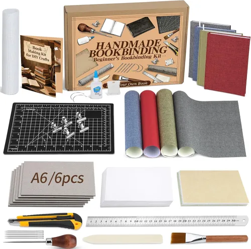 Vista 12 de Jupean Kits de encuadernación de libros, materiales de encuadernación de libros con cartón A4, 4 colores, tela de libro, suministros