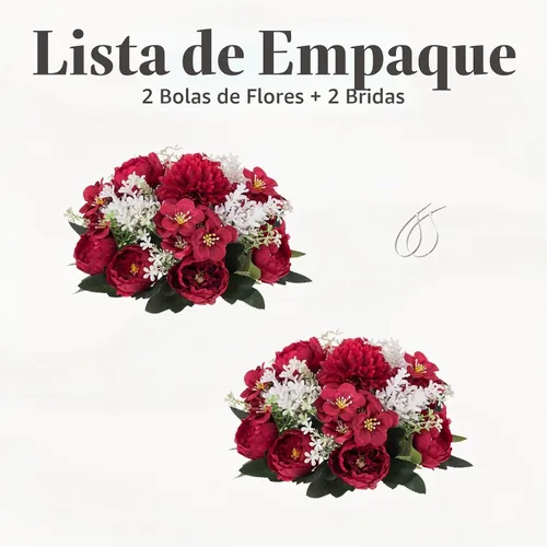 Vista 7 de Centros de mesa de bolas de flores para mesas: rosa de seda carmesí