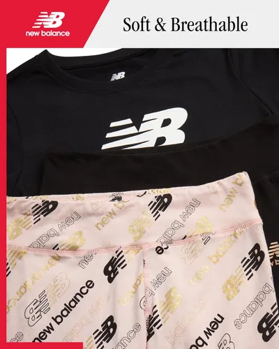 Vista 2 de New Balance Conjunto de leggings para niñas, camisa de manga corta de 3 piezas y leggings para niñas, pantalones de yoga para entrenamiento