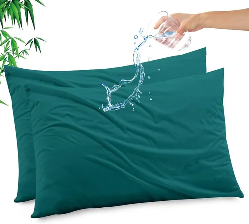Vista 13 de Funda de almohada impermeable de bambú y rayón de Gogreen, funda de almohada transpirable, protector de almohada refrescante con cremallera, funda
