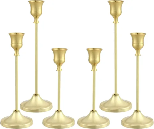 Vista 10 de Portavelas, 6 piezas de portavelas cónicos de metal, portavelas negros para candelabros, portavelas para boda, chimenea, mantel, regalo