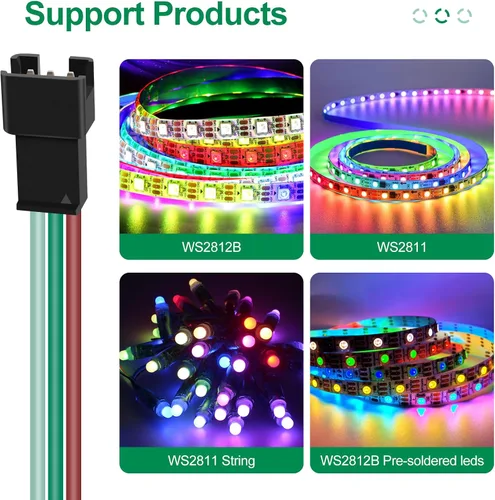 Vista 7 de RGBZONE Controlador LED USB de 5 V CC, control remoto inalámbrico RF de 21 teclas, controlador LED de 3 pines de 3.3 ft/3.3 pies, 5V WS2812 WS2811