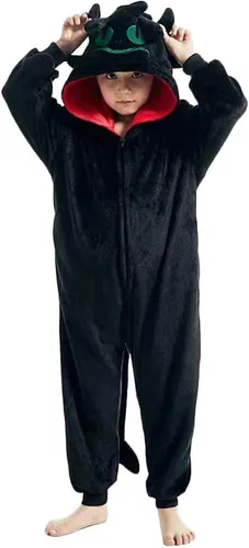 Vista 3 de Pijama de dragón sin dientes, pijama de franela de animal de una sola pieza, con cremallera, disfraz de Halloween para niños y niñas