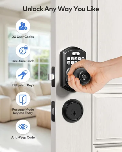 Vista 3 de TEEHO TE003 Cerradura de Puerta con Teclado de Entrada sin Llave con Manija, Cerraduras Inteligentes Digitales Electrónicas para Puerta Principal