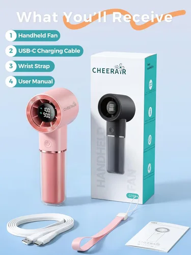 Vista 8 de Ventilador portátil de mano, mini ventilador potente recargable de Rosa