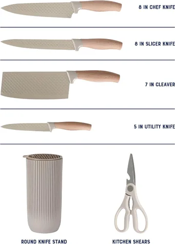 Vista 3 de Oster Gunderson Juego de Cuchillos de Cocina de 6 Piezas con Bloque, Juego de Cuchillos de Cocina de Acero Inoxidable con Cuchillas Afiladas