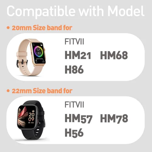 Vista 2 de Compatible con FITVII Smart Watch, 0.787 in, 0.866 in, correa magnética compatible con FITVII HM57, correa magnética deportiva de silicona fuerte