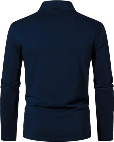 Vista 3 de A WATERWANG Polera polo de manga larga para hombre, de algodón, ajustado, diseño básico