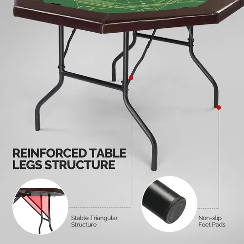 Vista 5 de PEXMOR Mesa de póquer plegable, mesa de blackjack Texas Holdem plegable octogonal para 8 jugadores con fieltro de grado casino, riel acolchado