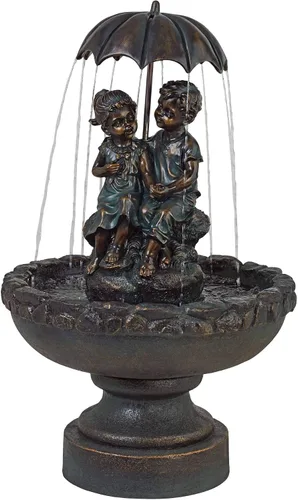 Vista 7 de Niño y niña bajo el paraguas de 40 pulgadas de alto, grande, rústico, para interiores y exteriores, decoración de núcleo de cabaña, fuente de suelo