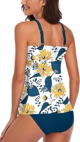 Vista 3 de Trajes de baño tankini para mujer, 2 piezas, blusa sin mangas, con parte inferior de bikini