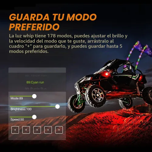 Vista 3 de Nilight 2 piezas luces LED RGB látigo de 3 pies con base de resorte, control remoto por aplicación con patrones de persecución DIY, señal de giro