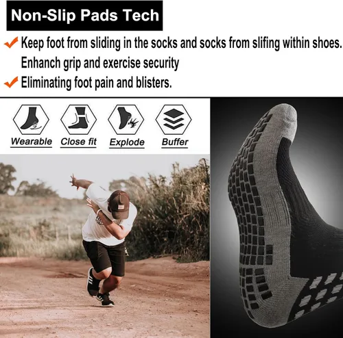 Vista 5 de 4 pares de calcetines de fútbol para hombre con cojín de agarre, calcetines atléticos antideslizantes acolchados, antideslizantes, talla 6-11