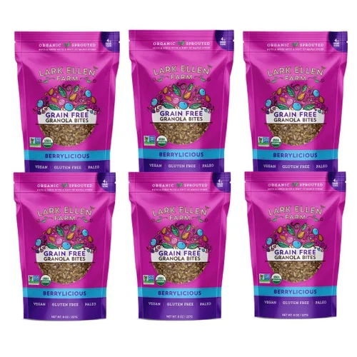 Vista 19 de Lark Ellen - Mordeduras sin granos Vanilla Cinnamon, Cacao Cherry, and Berrylicious sprouted grain-free clusters, Certified Organic, Vegan