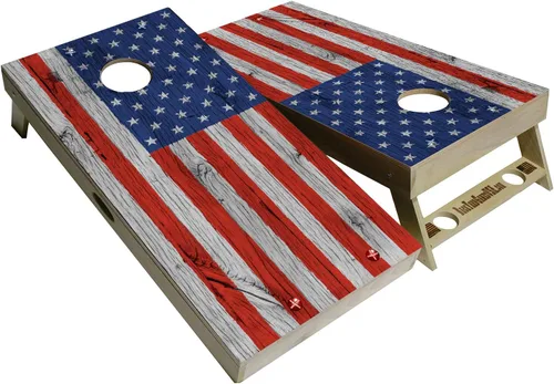 Vista 14 de Serie American Flag – Tablas de cornhole prémium con portavasos y un asa, incluye 2 tablas de cornhole regulables de 4 x 2 pies con madera