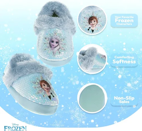 Vista 4 de Disney Frozen Elsa and Anna - Pantuflas de felpa para niñas, antideslizantes, cómodas, esponjosas, ligeras, cálidas, suaves, para interiores y niñas