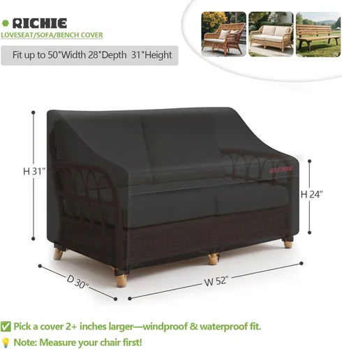 Vista 2 de RICHIE Funda de sofá biplaza para patio, funda impermeable para sofá de 2 plazas para exteriores, con ventilación de aire, resistente a los rayos