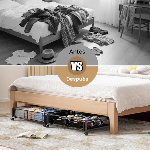 Vista 6 de Yecaye Almacenamiento Bajo la Cama con Ruedas, Paquete de 2 Organizadores de Almacenamiento de Zapatos Bajo la Cama tipo Cajón, Ensamblaje sin