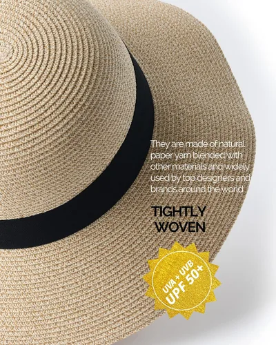 Vista 7 de FURTALK Womens Beach Sun Straw Hat UV UPF50 Travel Foldable Brim Summer UV Hat