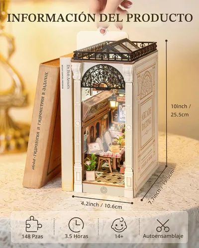 Vista 4 de ROBOTIME - Kits de manualidades para rincón de lectura, casa de muñecas en miniatura, librería con luz LED, rompecabezas de madera 3D para adultos