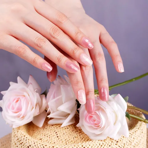 Vista 17 de DANNI & TONI Tiras de uñas de gel semicuradas, color rosa champán, ojos de gato, 28 calcomanías de regalo para mujer Aqua Ripple