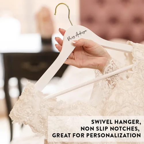 Vista 3 de Andaz Press Percha de novia personalizada, madera blanca de primera calidad para vestido de novia, vestidos de dama de honor, fiesta nupcial, regalo