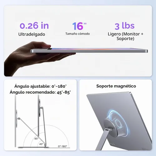 Vista 8 de UGREEN Monitor portátil de 16 pulgadas 2.5K con soporte magnético