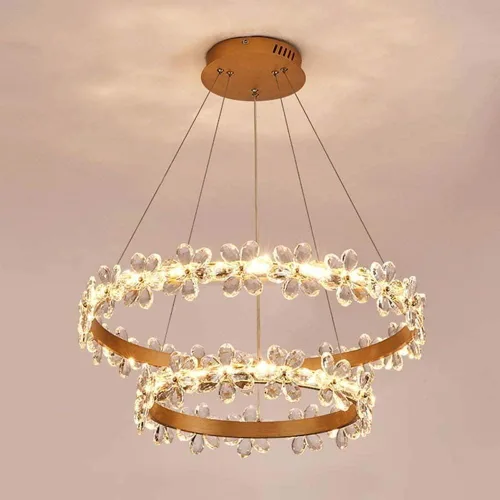 Vista 5 de Candelabros LED, candelabro, anillo de cristal de cristal, lámpara moderna y creativa para sala de estar, para cafetería, sala de estar, diámetro