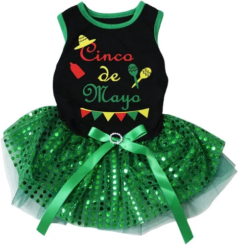 Vista 3 de Petitebella Cinco De Mayo - Vestido para cachorro estilo carnaval (negro/verde, talla XS)
