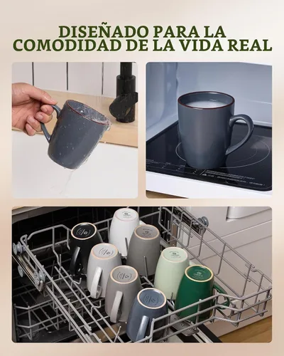 Vista 5 de famiware Venus - Tazas de café para 4, juego de tazas de 12 onzas, taza para beber con asa para café, té, cacao, leche, carbón