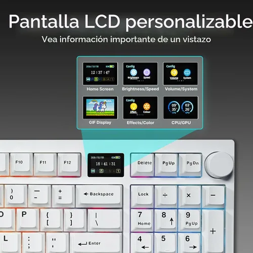 Vista 4 de TECWARE Spectre Teclado mecánico para juegos 96% RGB Pantalla LCD personalizable Inalámbrico de tres modos con perilla Montaje en junta