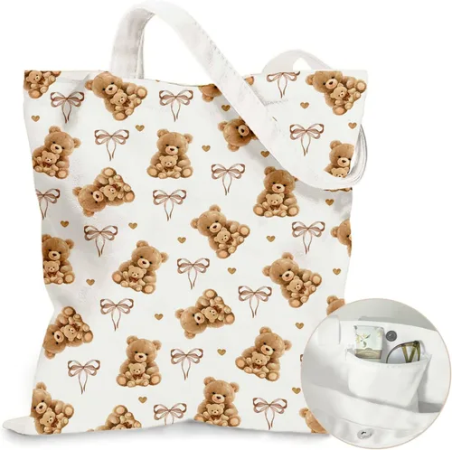 Vista 18 de Bolsa de lona estética para mujer, con cierre magnético a presión y bolsillo interior con cremallera, bolsa reutilizable