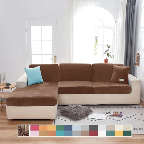 Vista 17 de Funda de terciopelo para sofá separada, fundas de sofá para sofá de 2 cojines, súper elásticas, resistentes al desgaste, protector de muebles Beige