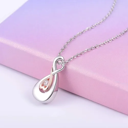 Vista 2 de ACJFA Infinity Love Urn Collar de plata de ley 925 CZ lágrima corazón cremación joyería recuerdo recuerdo collar para cenizas joyería regalo