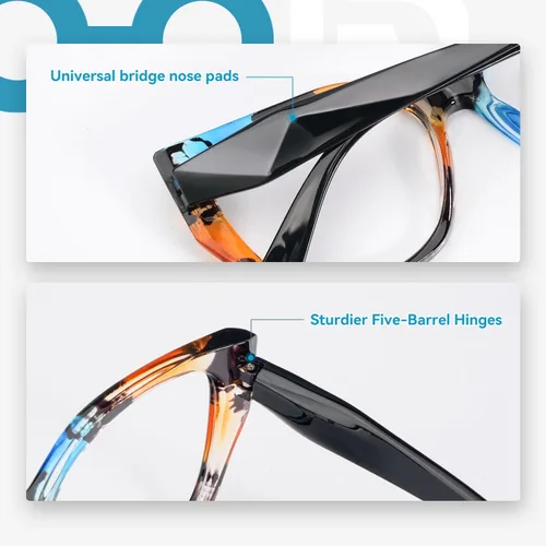 Vista 3 de Gafas de lectura Mujer Bloque de luz azul de gran tamaño Irregular Ojo de gato Marco