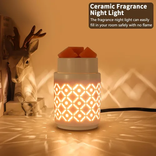 Vista 4 de Calentador de cera de cerámica, calentador de cera de velas, luz nocturna, derretidor de cera eléctrico 2 en 1 y calentador de fragancias