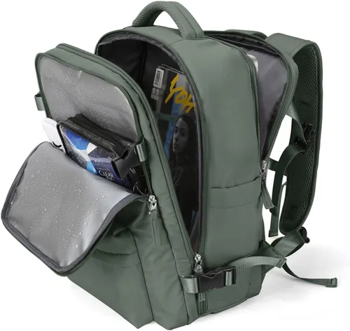 Vista 23 de WONHOX - Mochila grande, aprobada para vuelo, unisex, para viajes, trabajo, negocios o laptop, a1-Negro, Medium