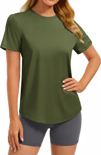 Vista 13 de PINSPARK Camisetas básicas de entrenamiento suaves para mujer, de manga Azul oscuro