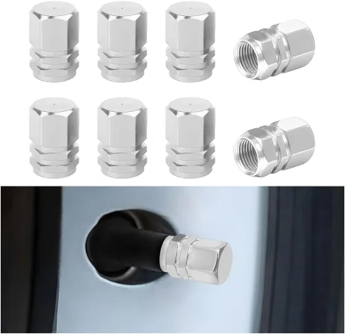 Vista 27 de Osilly Tapones de válvula de vástago de neumático de automóvil, 4 piezas de cubiertas de vástago de válvula de aleación de aluminio, resistentes a