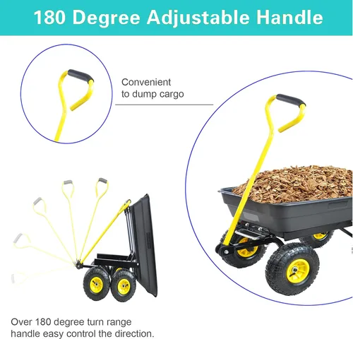 Vista 3 de Carrito de jardín Camión volquete con rueda de aire para jardines, granjas, etc (negro)