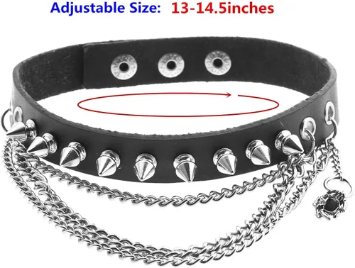 Vista 4 de Zysta Gargantilla unisex de cuero genuino con remaches y tachuelas góticas, collar de joyería, collar de cadena gótica, punk, rockero atrevido