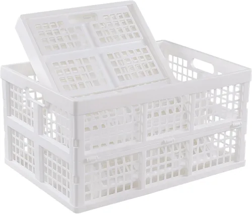 Vista 9 de Paquete de 2 cajas de almacenamiento plegables de plástico, 42 L plegable de plástico Stackable design, foldable to 1.96" height, ventilated grid
