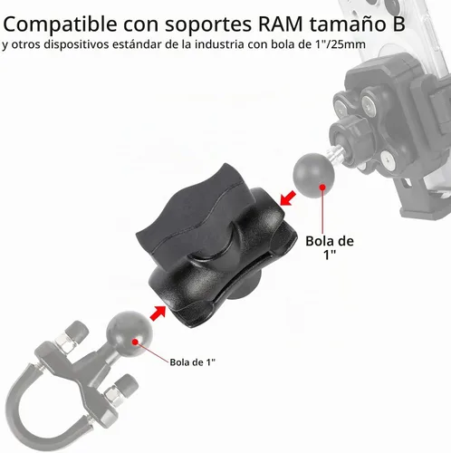 Vista 4 de Brazo de doble enchufe de aleación de aluminio compatible con soportes RAM tamaño B componentes de bola de 1 pulgada, se adapta a todos